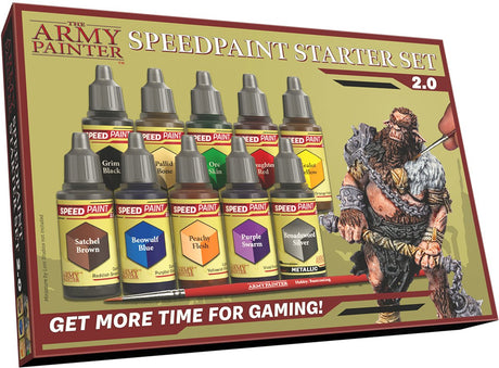Das Army Painter Speedpaint Starter Set 2.0, perfektes Acrylfarbenset für Anfänger, enthält 10 Flaschen 18 ml Acrylfarbe und 1 Grundbeschichtungspinsel für Warhammer 40k und Dungeons and Dragons