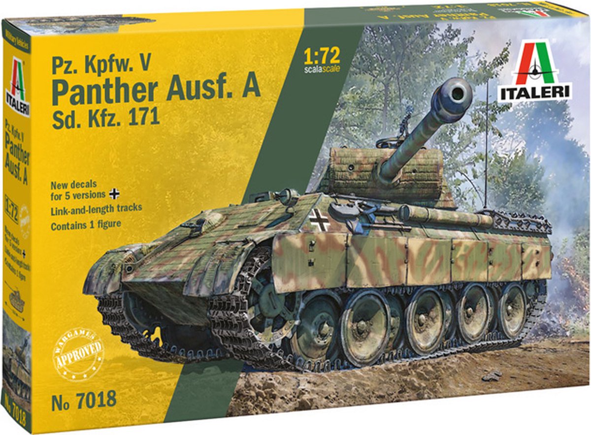 Italeri Modellbausatz Militärfahrzeuge - 7018 sd.kfz. 171 pz.kpfw. v panther ausf. a - Panzer aus Kunststoff - 1:72 - Modellbau