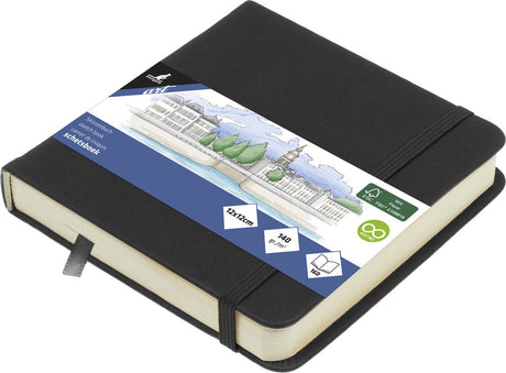 Kangaro-Skizzenbuch – 12 x 12 cm – Schwarz – PU-Hardcover – mit Gummiband und Band – 140 g Papier – 160 Seiten