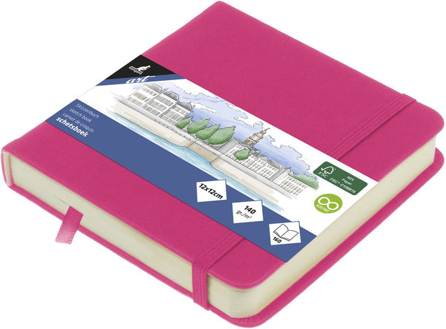 Känguru-Skizzenbuch – 12 x 12 cm – Pink – mit Gummiband und Band