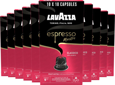 Lavazza Espresso Classico Kaffeetassen – 100 Tassen – 100 % Arabica-Kaffee – Intensität: 9 13 – 10 x 10 Aluminiumkapseln