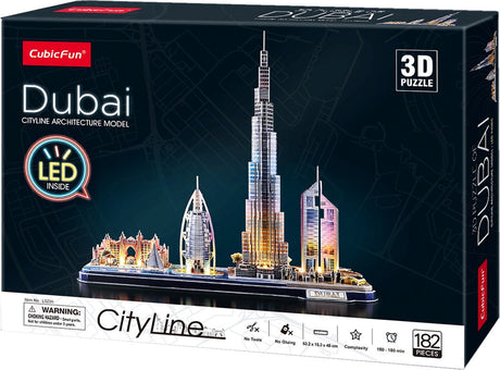 Kubisches lustiges 3D-Puzzle City Line Dubai mit LED-Beleuchtung