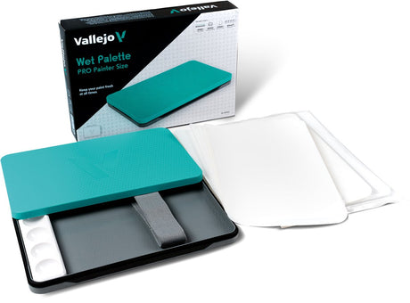 Vallejo Hobby Paint – B90001 Wet Palette Pro Painter mit 2 Hydratationsschwämmen und 30 Haltepapieren – Farbset im A5-Format