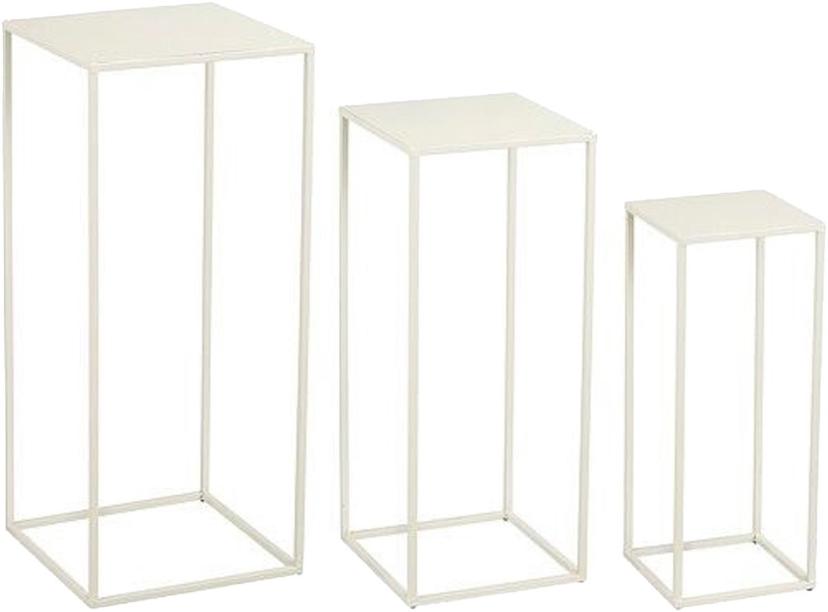 Mica decorations quinty bijzettafel - set van 3 - l30 x b30 x h70 cm - metaal - gebroken wit
