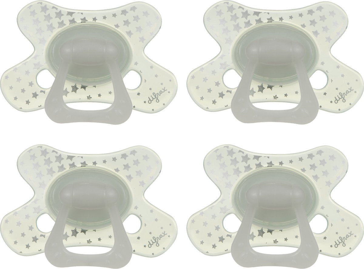Difrax Schnuller natur – 12 bis 18 Monate – transparente Sterne – 4 Stück
