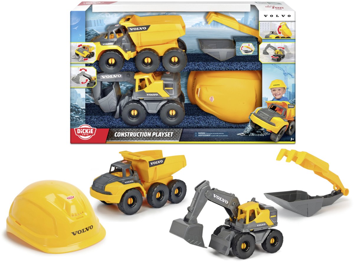 Dickie speelgoedvoertuig - toys - speelset volvo constructie - kraanwagen - truck - helm