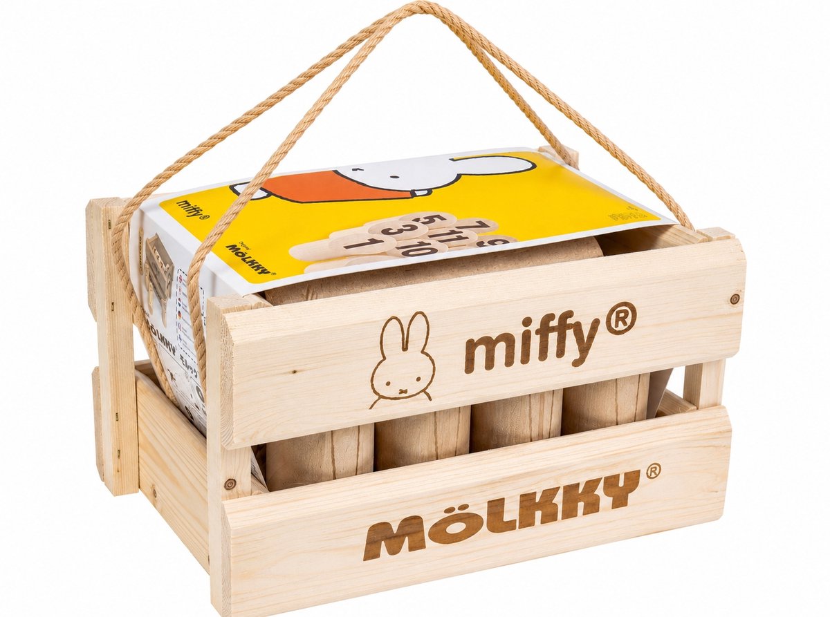 Tactic molkky Miffy – Fang- und Wurfspiel – Original finnisches Holzwurfspiel in luxuriöser Holztragetasche – nachhaltiges Birkenholz – mit kostenloser Punkte-App