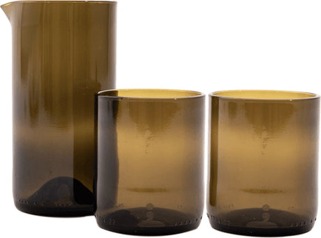 Point-virgule set karaf 450ml en 2 glazen 250ml uit upcycled glas groen