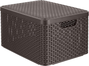 Curver Aufbewahrungskorb im Rattan-Stil l – mit Deckel – 36,4 Liter – braun