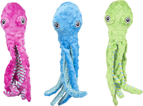 Flamingo-Hundespielzeug – sprudelnder Oktopus s 35 cm – Plüsch-Oktopus für Hunde mit Quietscher – Kuscheltier in mehreren Farben