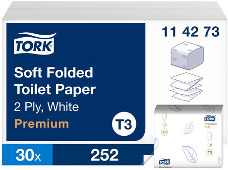 Tork Toilettenpapier T3 114273 Premium gefaltet 2-lagig weiß 19 x 11 cm Box mit 7560 Blatt (114273)