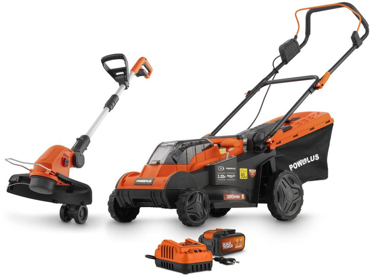 Powerplus dual power tuingereedschapsset borstelloos powdpg75569 - 2 items incl. batterij 2x20v 5.0 2.5ah en lader, 1 acc.