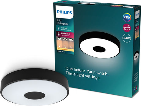 Philips coiner plafondlamp - sceneswitch lichttechnologie - 24w - warmwit licht - zwart design