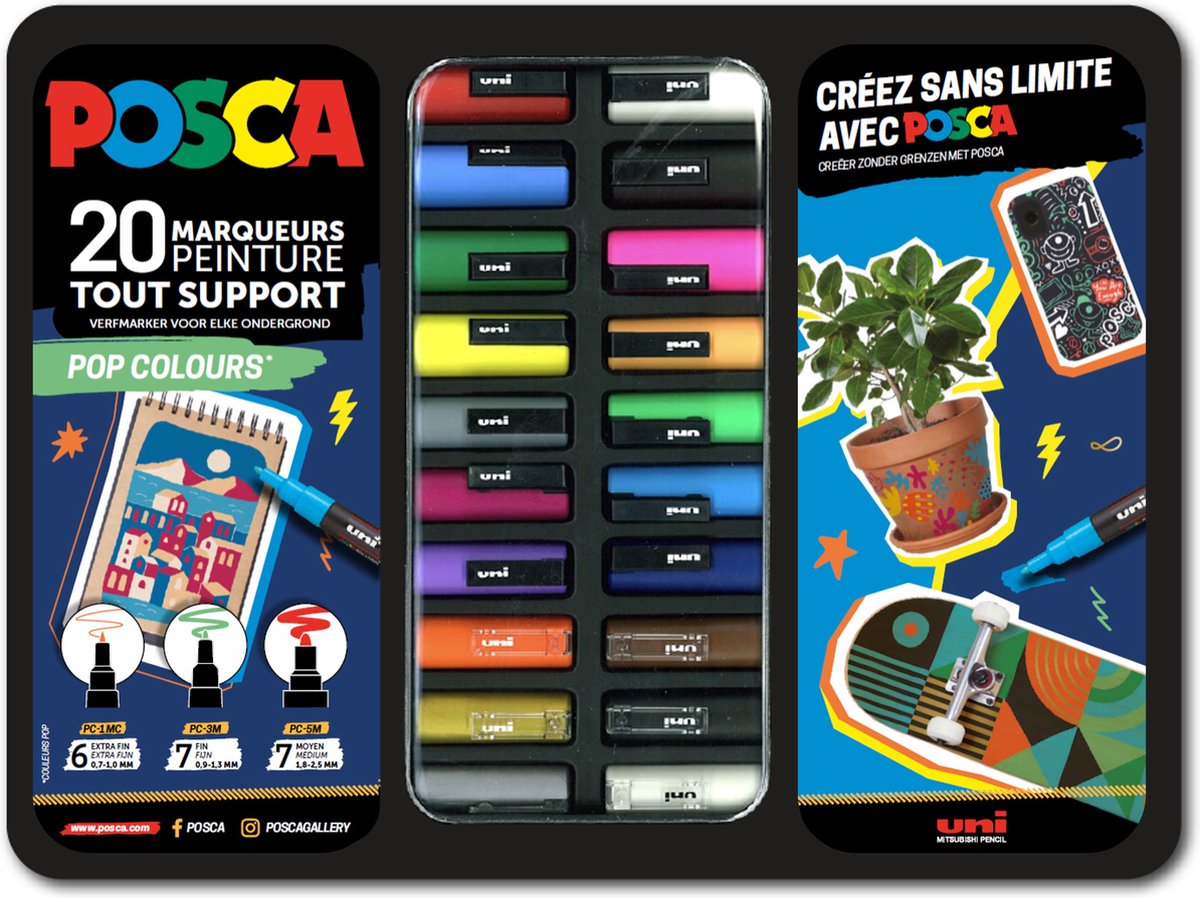 Posca Uni Uni Farbmarker Koffer Pop Farben 20 Stück