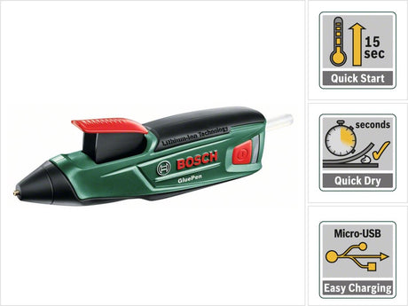 Bosch Gluepen Akku-Heißklebepistole – Durchmesser 7 mm – inklusive 4 Klebekartuschen und Ladegerät