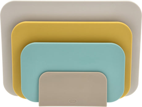 Rosti Choptima Schneidebrett-Set 35,5 x 7 x 26,5 cm Strand – Kunststoff – 4 Schneidebretter – spülmaschinenfest – mit Halterung – Küche