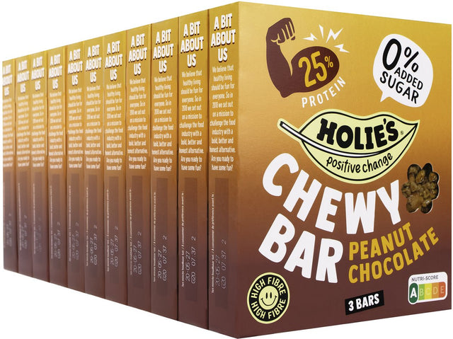 Holie's chewy bar peanut chocolate 3 repen - reep - suikervrij - gezond - vegan - 11 pack