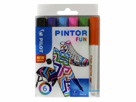 Pilot Pintor Fun Textmarker 6 Stück(e) Schwarz, Hellblau, Limette, Orange, Rosa, violette Kugelspitze
