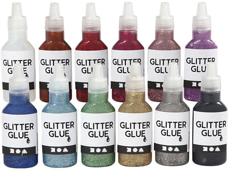 Kreativfirma Glitzer Kleber verschiedener Farben, 12x25ml