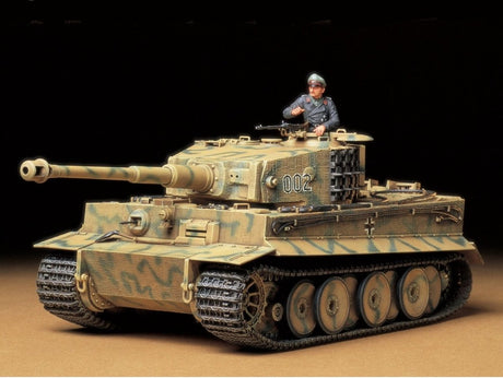 Tamiya Modellbausatz Militärfahrzeuge - 35194 Deutscher SDKFZ.181 Tiger I Mid.Prod. mit 1 Figur aus Kunststoff - 1:35 - Modellbau