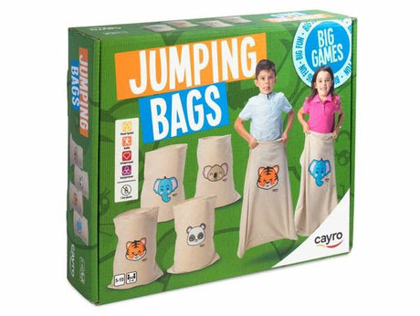 Cayro jumping bags - zaklopen springzakken met vrolijke dierenillustraties - tijger, panda, olifant en koala - 4 sacs van 70x55 cm - binnen en buiten te spelen - 2-4 spelers - vanaf 5 jaar - collection