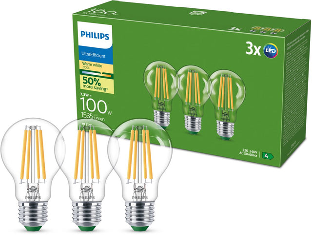 Philips filament bulb helder 100w a60 e27 x3