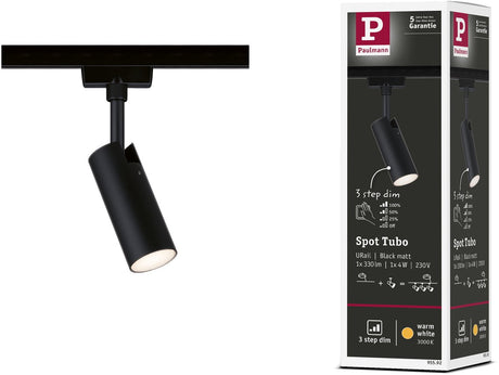 Paulmann urail railspot 3-step-dim tubo losse spot 190lm 4w 3000k dimbaar 230v zwart mat
