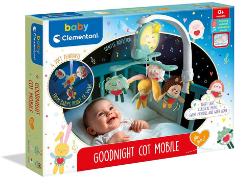 Clementoni Musik-Mobile Glockenspiel – Laufstall-Mobile, Baby-Mobile für Laufstall – Baby-Mobile mit Musik, Licht und Timer – waschbare Plüsch-Kleiderbügel – verstellbare Klemme