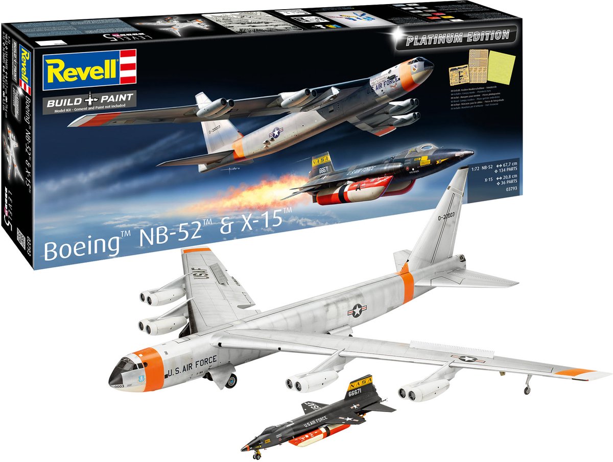 Revell Modellbausatz Flugzeug – 03793 Boeing B-52D Stratofortress – Platinum Edition – Amerikanischer Kampfjet aus Kunststoff – 1:72 – Modellbau