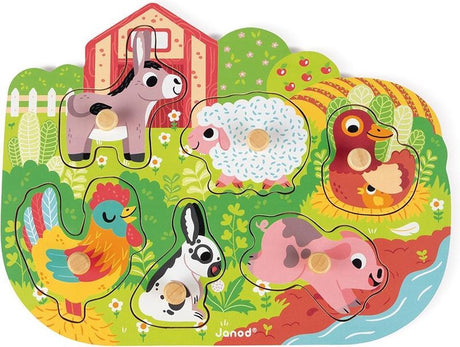 Janod - Holzknopfpuzzle - Happy Farm - 6 Teile