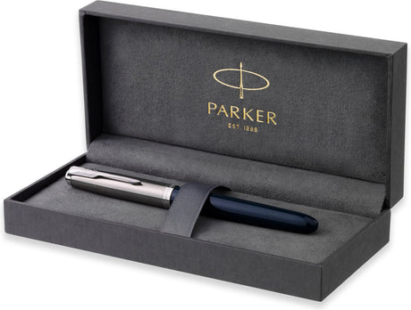 Parker 51 Füllfederhalter | mitternachtsblaues Harz | Chromdetail | feine Spitze mit schwarzer Tinte | Geschenkverpackung