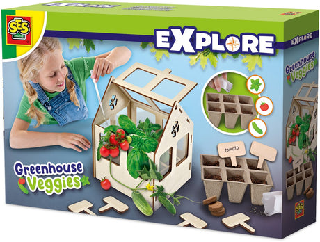 Ses kreativ – erkunden – Gewächshaus mit Gemüse – Tomaten, Basilikum und Gurke selbst anbauen – Gewächshaus aus echtem Holz – Experimentierkästen – Mini-Gemüsegarten für Kinder