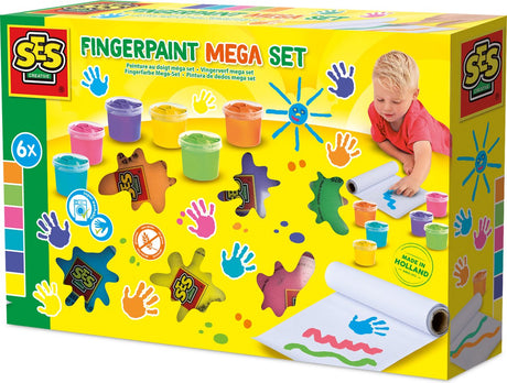 Ses creative – Fingerfarben-Mega-Set 6 Farben x 110 ml – inklusive Papierrolle 2 Meter lang – fröhliche Farben