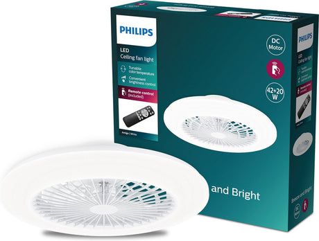 Philips led philips amigo ventilator - energiezuinige led verlichting - plafondlamp - instelbare kleurtemperatuur - 48,5 cm diameter -afstandsbediening - wit