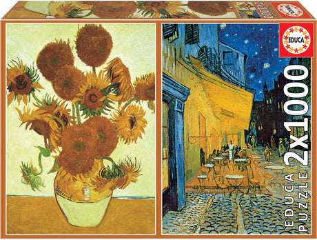 Educa - Puzzle - 2 x 1000 Teile - Sonnenblumen-Café-Terrasse bei Nacht, Vincent van Gogh