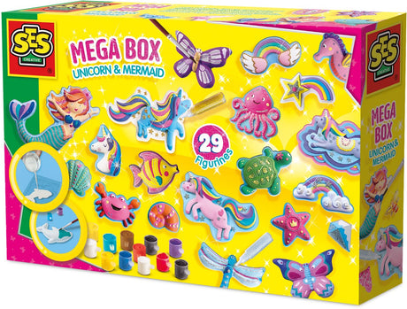 Ses kreatives Gießen und Malen – Mega-Box Einhorn und Meerjungfrau – Basteln – schnell trocknend – für Mädchen ab 5 Jahren – 600 Gramm Gips