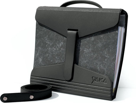 Yaka-Ordnerträger – Schwarz, Gepäcktasche für Schule, Büro, Arbeit, Business, Künstlerbedarf, leichtes PVC-Portfolio, Akten, Bürobedarf, Dokumenten-Organizer mit Riemen und Griff, passend für A4-Ordner mit 40–80 mm
