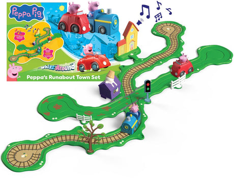 Gear2play Peppa Pig Whiz Around – Spielset „Peppas Ringstraße durch die Stadt“ – Modulare Strecke für herumflitzende Fahrzeuge – interaktiv mit Musik und Sound