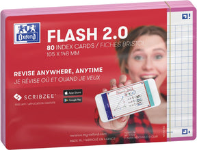 Oxford Flash 2.0 – Karteikarten – kariert 5 mm – A6 – fuchsiafarbener Rand – 80 Stück