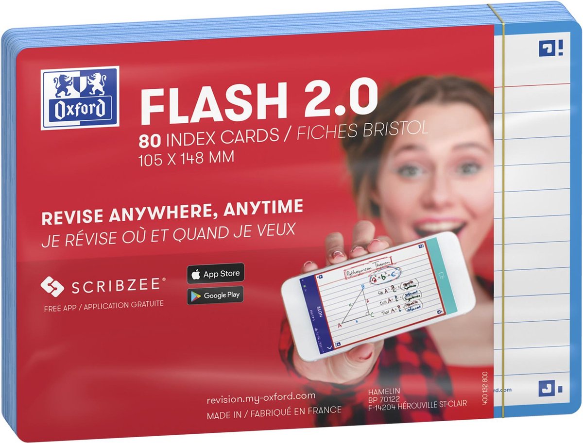 Oxford Flash 2.0 – Karteikarten – liniert – A6 – türkisfarbener Rand – 80 Stück