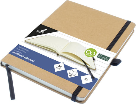 Kangaro-Notizbuch – A5 – Kraftpapier – mit Linie – mit Gummiband, Band und Stiftschlaufe