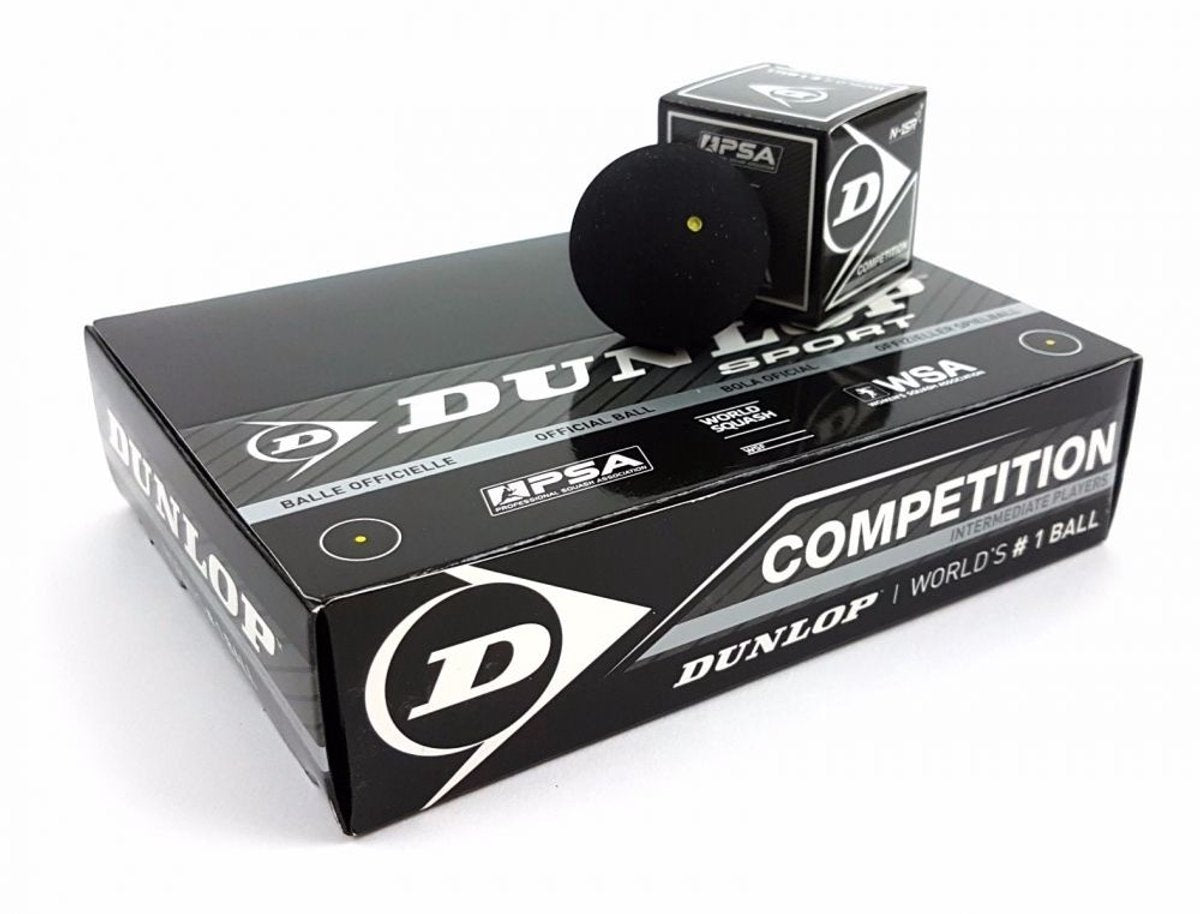 Dunlop Wettkampf-Squashbälle Yellow Dot – Schwarz – 12 Stück