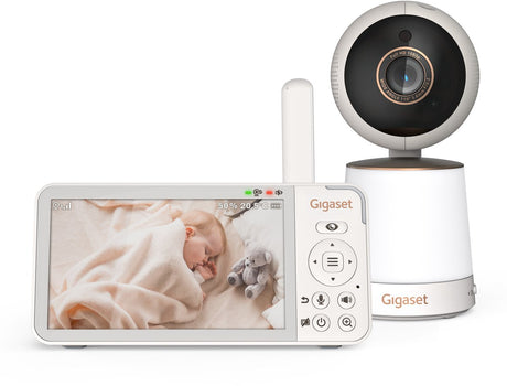 Gigaset Baby 500 – Babyphone mit Kamera – Dreh- und Neigekamera mit Nachtlicht – Farb-Nachtsicht – Sensoren – beruhigende Geräusche – Wandhalterung – Babyphone – Babyphone-Bild –