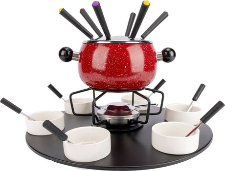 Gemütliches, trendiges Fondue-Set mit 6 Gabeln – Emaille – ø 16 cm