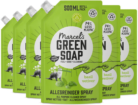 Marcel's green soap allesreiniger spray navulling - basilicum vetiver - 6 x 500 ml