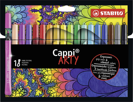 Stabilo cappi – Filzstift – nie wieder die Kappe verlieren dank Kappenring – kunstvolles Etui mit 18 Farben