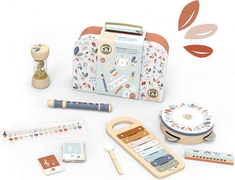 Speedy monkey musical set – muziekinstrumenten voor kinderen – 5-delige muziekset met xylofoon, tamboerijn, regenmaker, blokfluit mondharmonica – in koffertje – geschikt vanaf 3 jaar