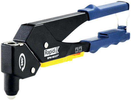 Rapid-Blindnietzange RP60 – 360°-Schwenkkopf – Mehrfachdüse – Softgrip – Blau Gelb