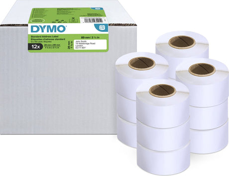 Dymo Original Labelwriter-Adressetiketten | 28mm x 89mm | 12 Rollen mit je 130 Etiketten (1560 selbstklebende Etiketten | passend für die Labelwriter-Etikettendrucker