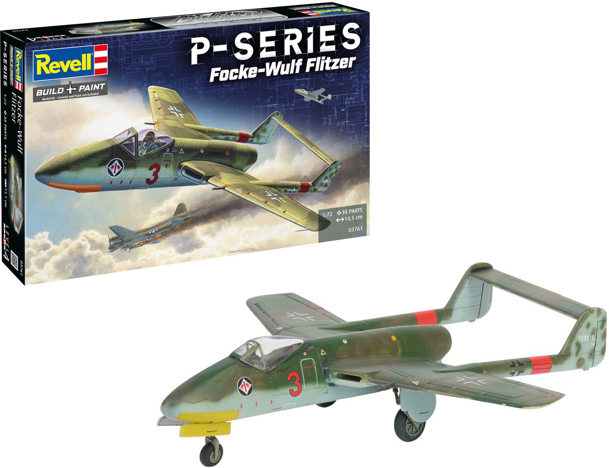 Revell modelbouwpakket vliegtuigen - 03761 focke-wulf tl jäger flitzer wwii - p-series - duits straaljager plastic - 1:72 - modelbouw